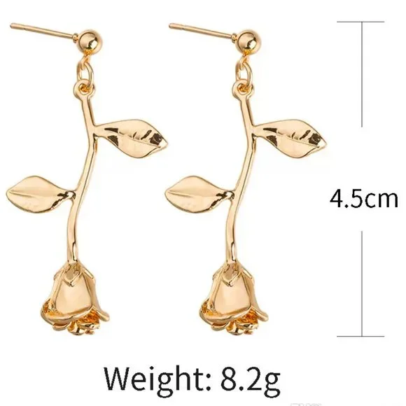NEW Beautiful GOLDEN ROSE Drop Stud Earrings - Elegant! Classy! Stylish BRIDAL - Picture 3 of 3